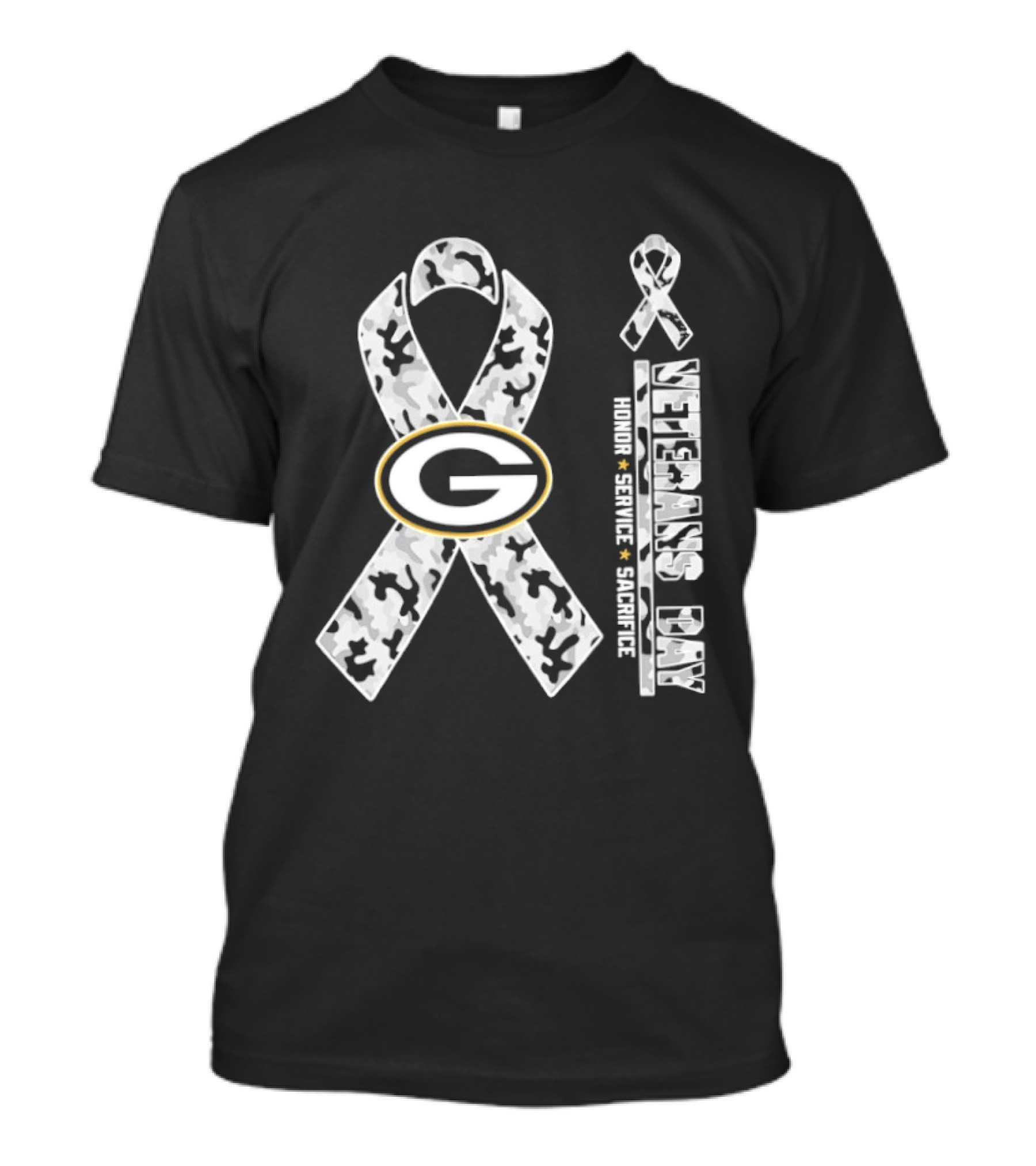 Green Bay Packers Veterans Day 2026 Honor Service Sacrifice G Camo Ribbon T-Shirt