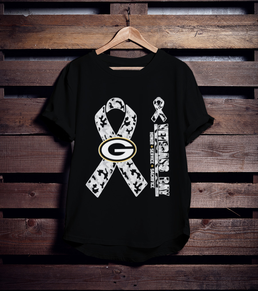 Green Bay Packers Veterans Day 2026 Honor Service Sacrifice G Camo Ribbon T-Shirt