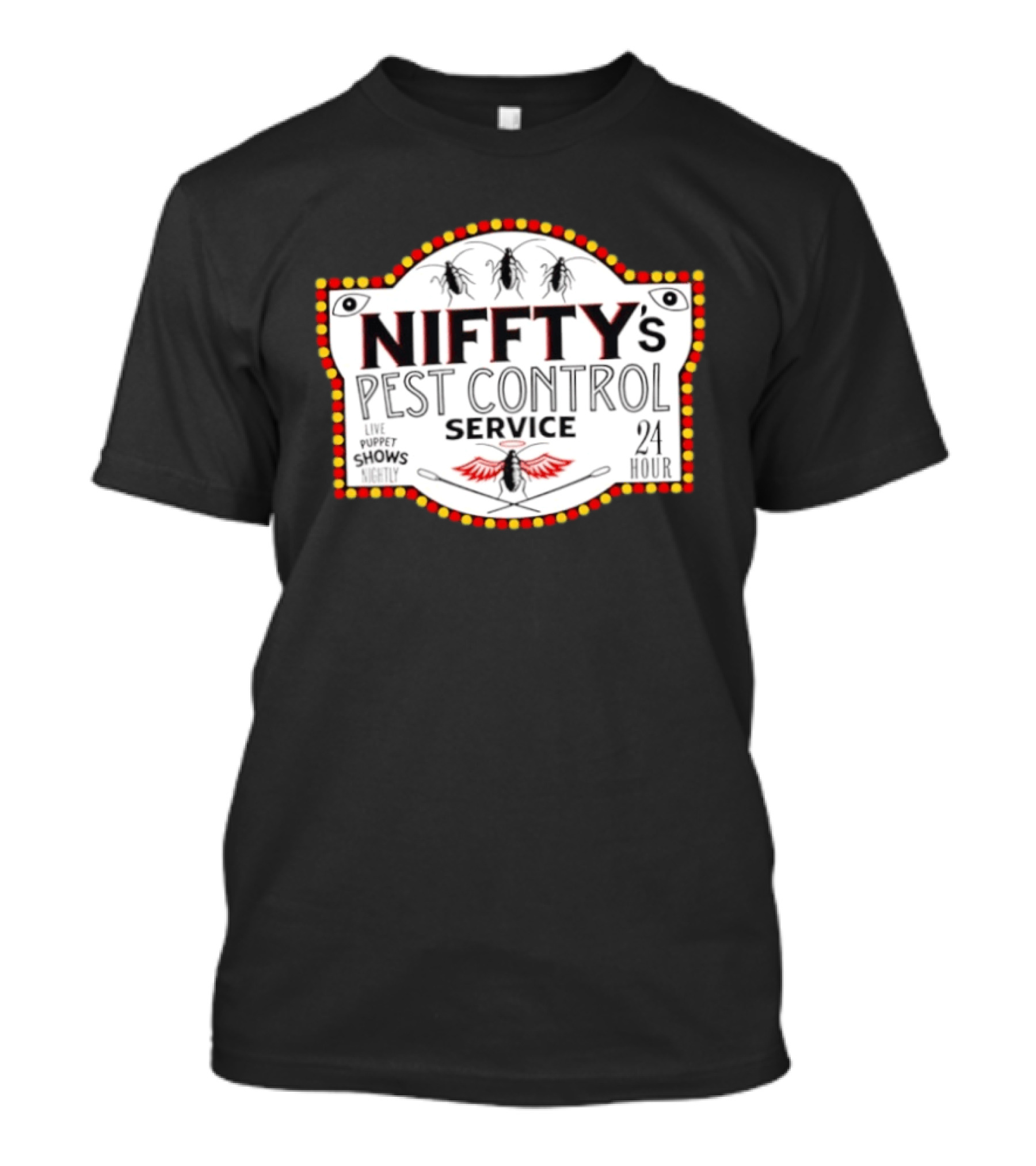 Niffty's Pest Control Service Live Puppet Shows Nightly 24 Hour Hazbin Hotel T-Shirt