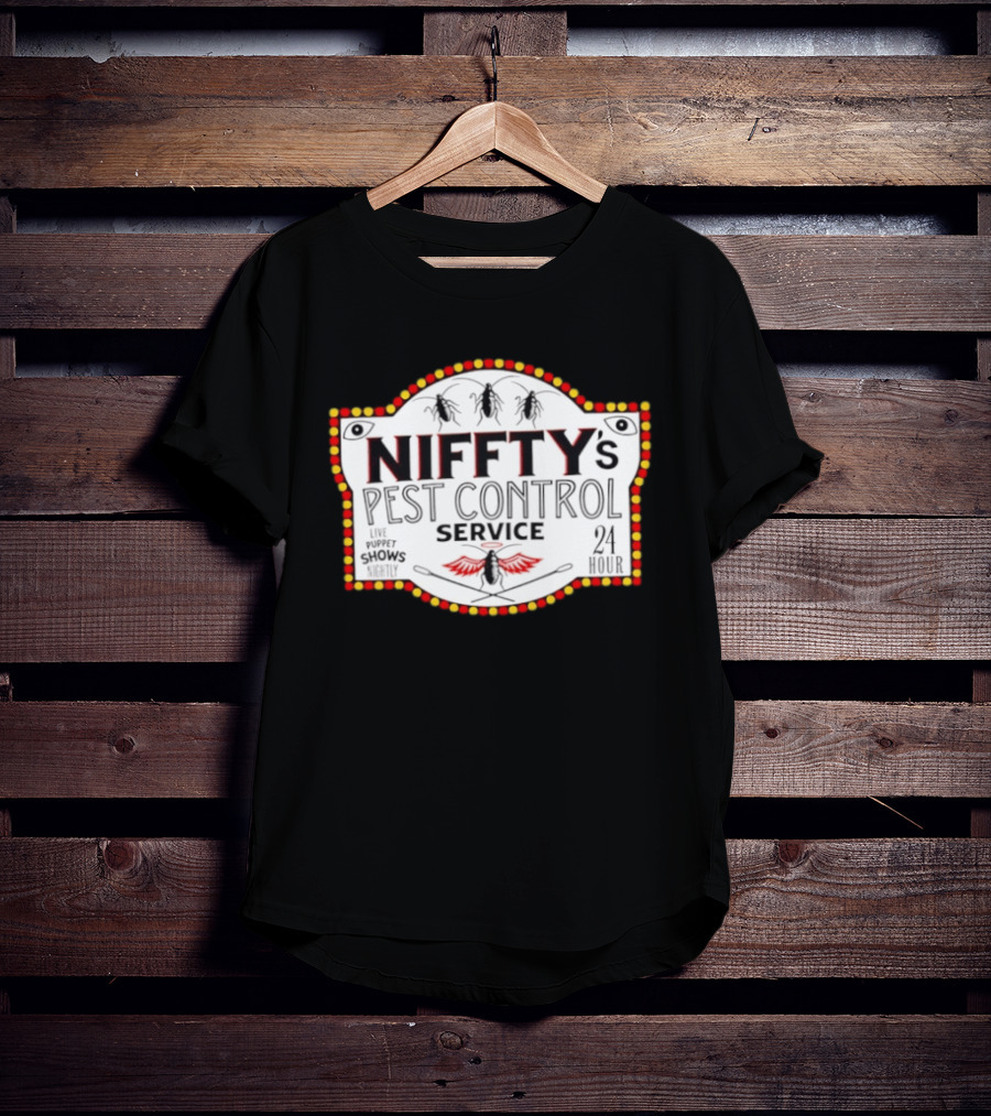 Niffty's Pest Control Service Live Puppet Shows Nightly 24 Hour Hazbin Hotel T-Shirt