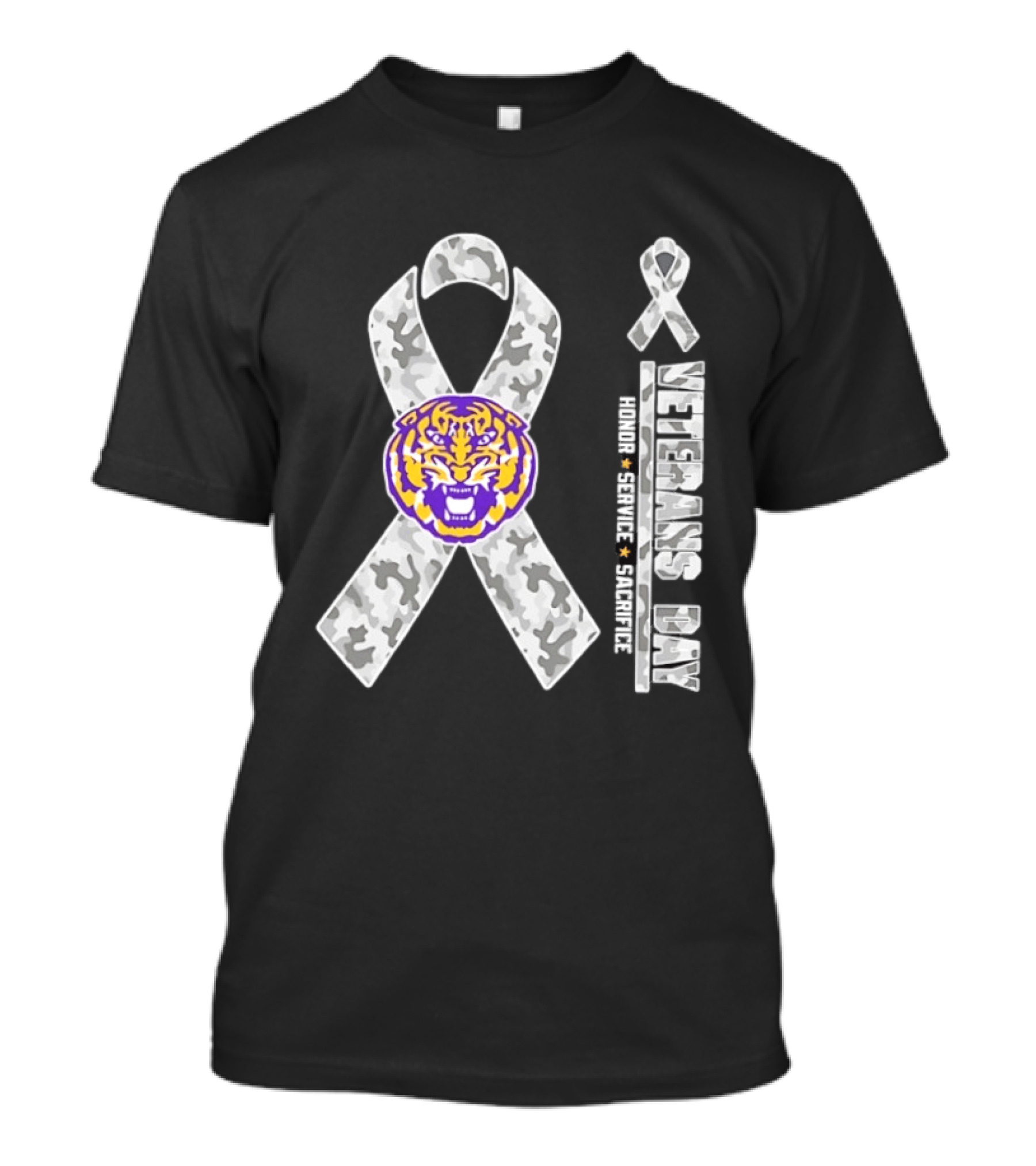 LSU Tigers Veterans Day 2026 Camouflage Ribbon Honor Service Sacrifice T-Shirt