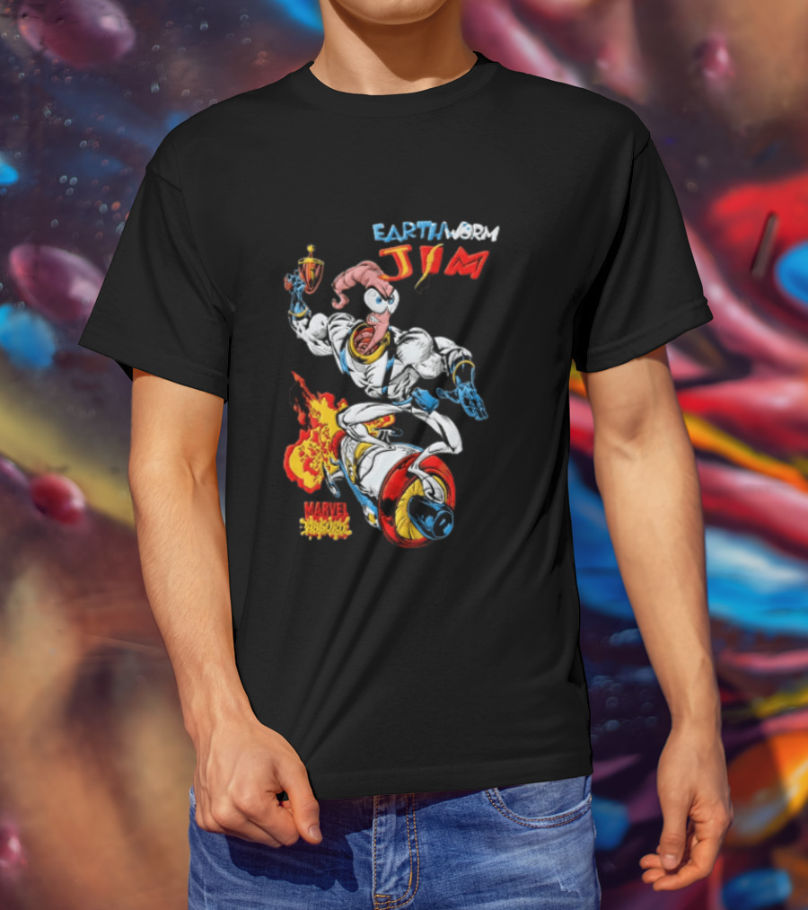 Earthworm Jim Marvel Absurd Dynamic Action Scene T-Shirt