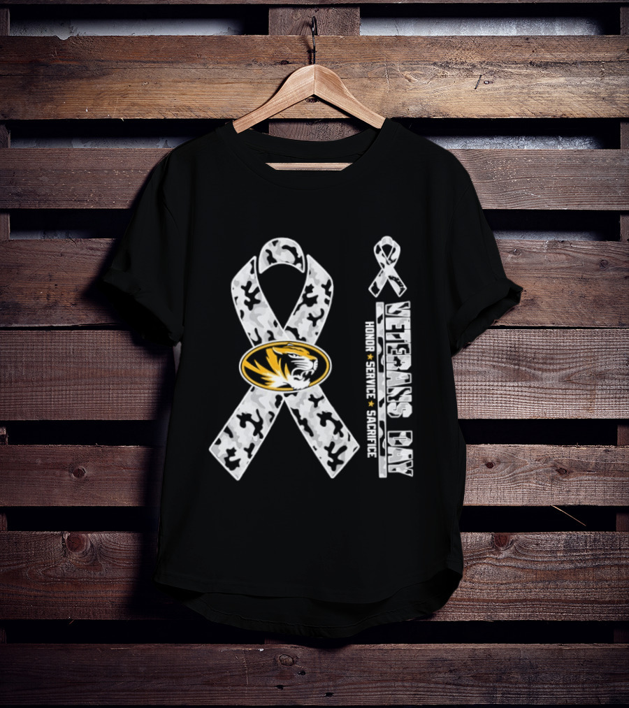 Missouri Tigers Veterans Day 2026 Honor Service Sacrifice Ribbon Camo T-Shirt