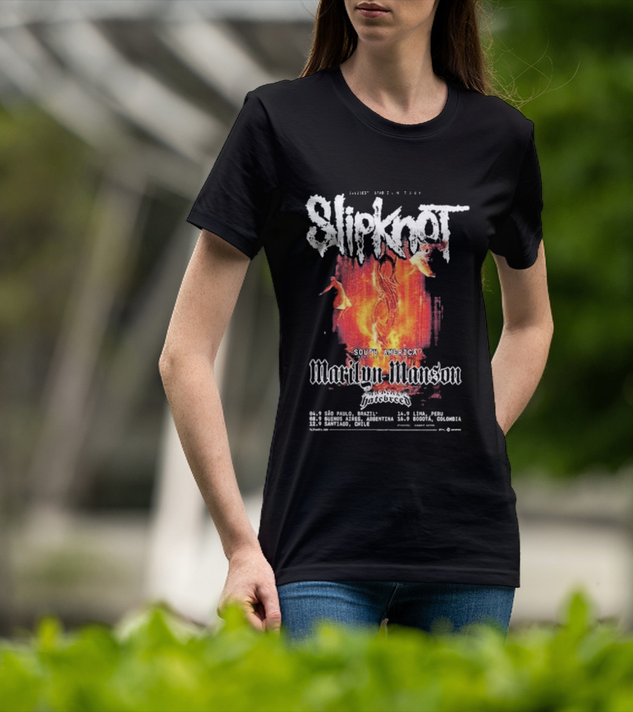 Slipknot South America The Sic Est Stadium Tour 2027 Marilyn Manson Hatebreed September 4 To 16 Dates And Locations T-Shirt