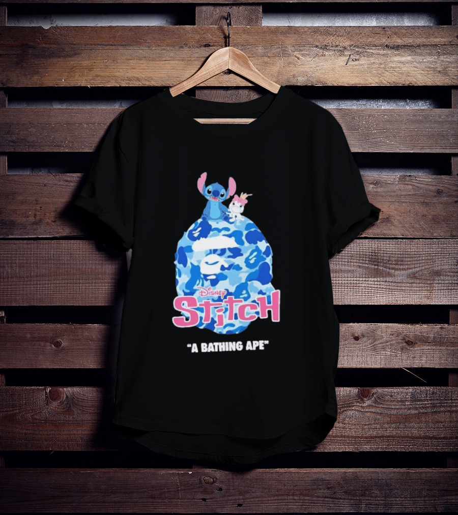Disney Stitch A Bathing Ape Bape Camo Collaboration 2026 T-Shirt
