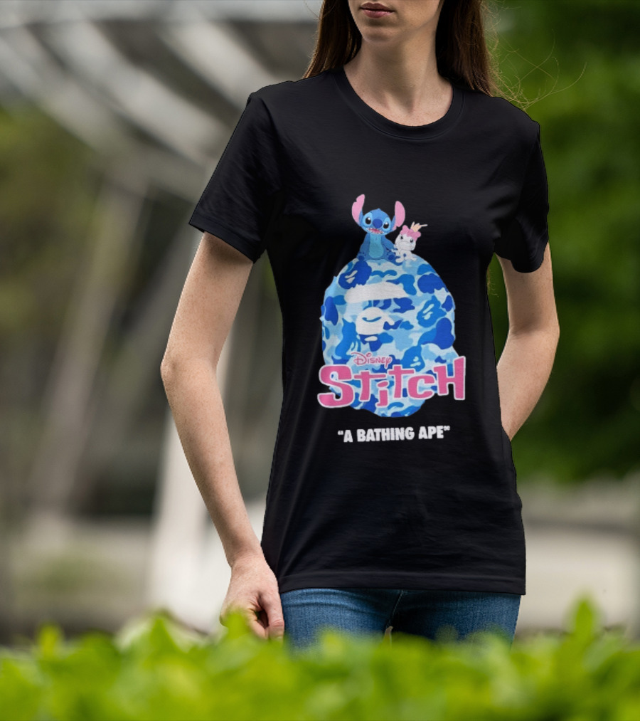 Disney Stitch A Bathing Ape Bape Camo Collaboration 2026 T-Shirt