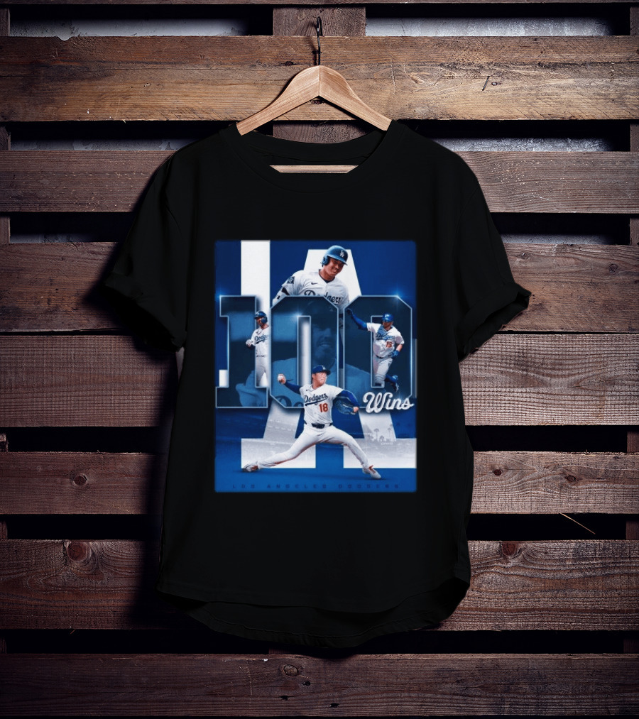 Original MLB Los Angeles Dodgers 100 Wins Player Celebration Victory T-Shirt