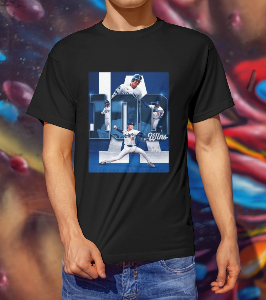Original MLB Los Angeles Dodgers 100 Wins Player Celebration Victory T-Shirt