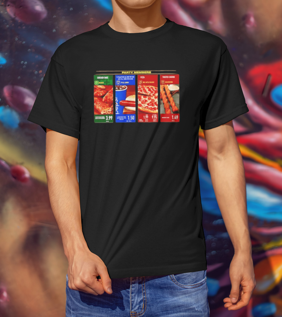 Party Members Menu Chicken Bake Sage Paladin Beverage Hot Dog Black Mage Pepperoni Pizza Dancer Twisted Churro T-Shirt