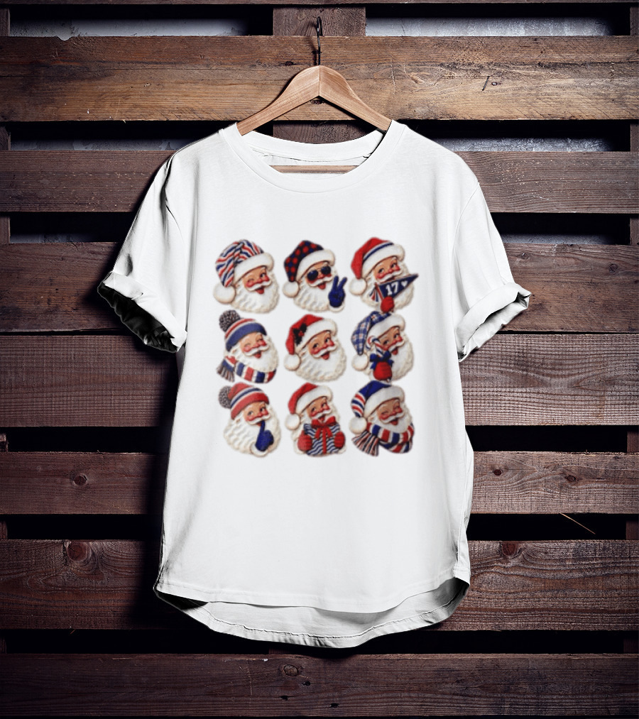 Buffalo Christmas Santas In Holiday Hats And Scarves With 17 Banner T-Shirt