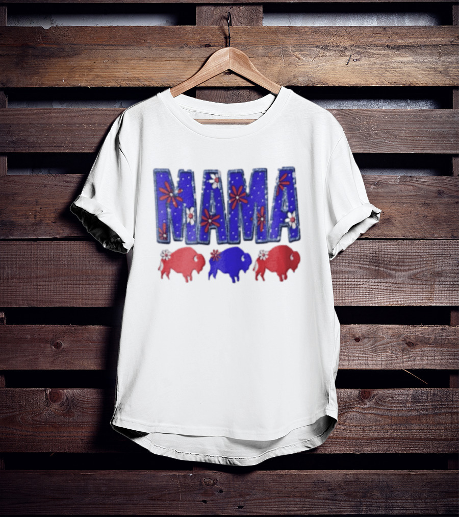 MAMA Buffalo Red White And Blue Floral T-Shirt