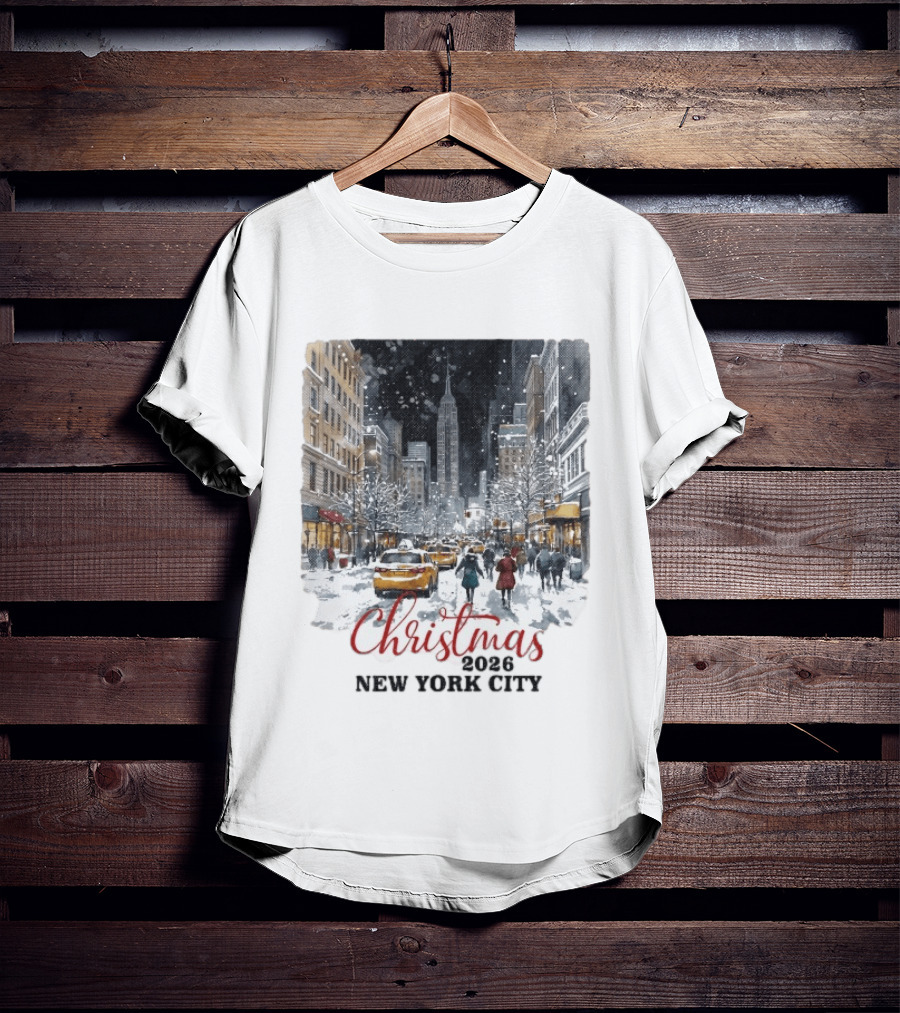 Christmas 2026 New York City Empire State Building Snow Scene T-Shirt