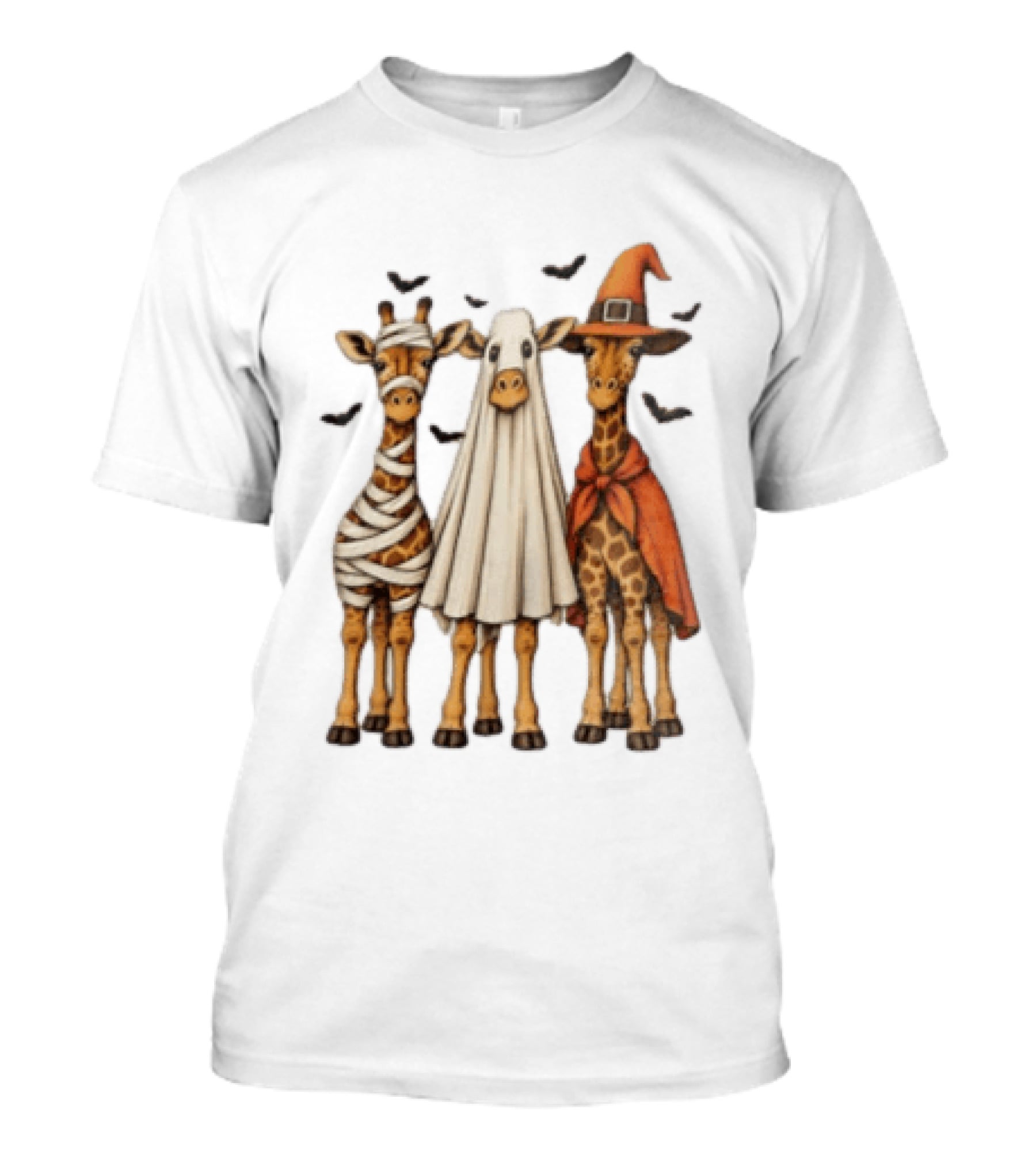 Giraffe Costume Halloween Mummy Ghost Witch Trio T-Shirt