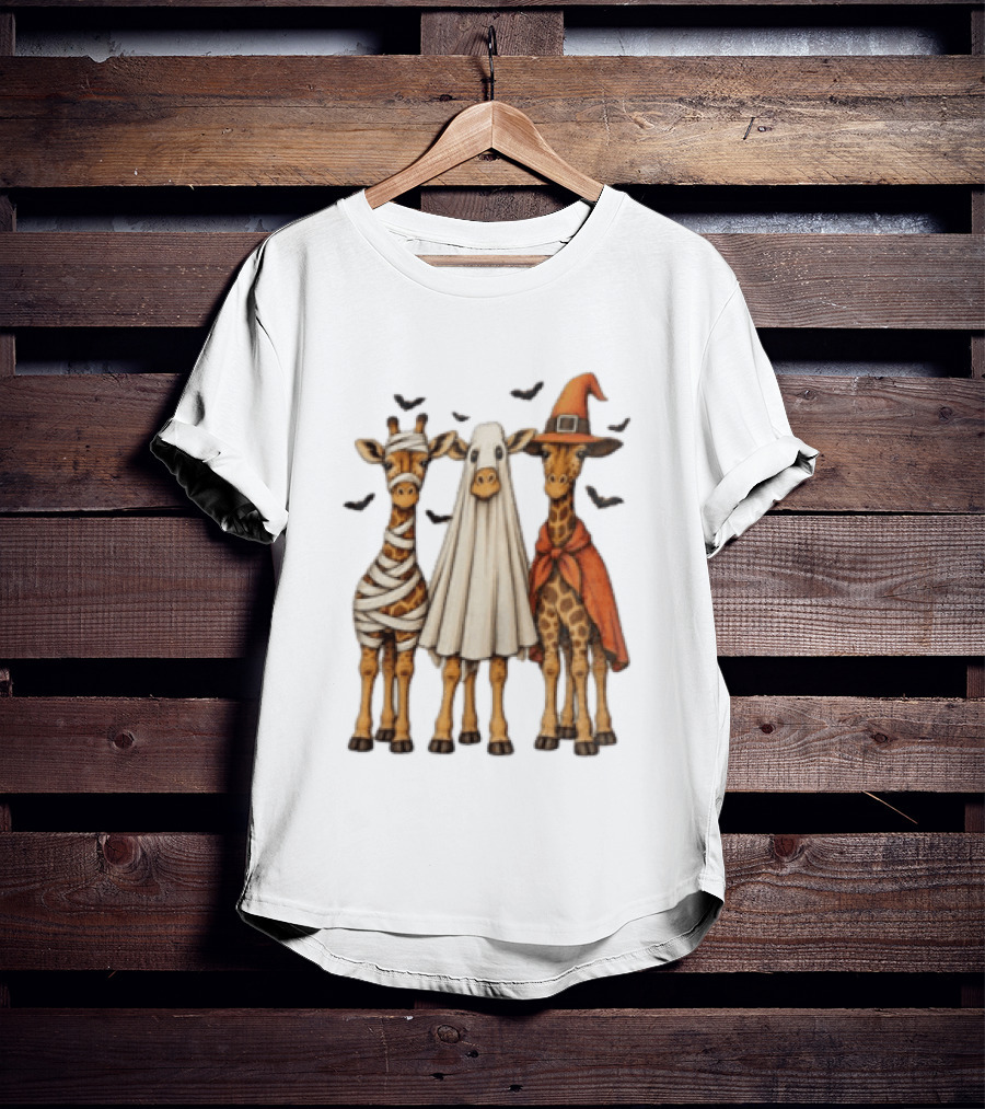 Giraffe Costume Halloween Mummy Ghost Witch Trio T-Shirt