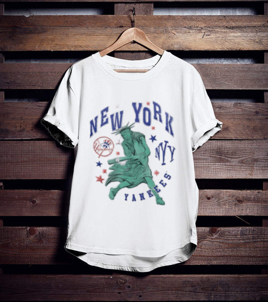 New York Yankees NYY Statue Of Liberty Swinging Baseball Bat MLB Red Stars T-Shirt