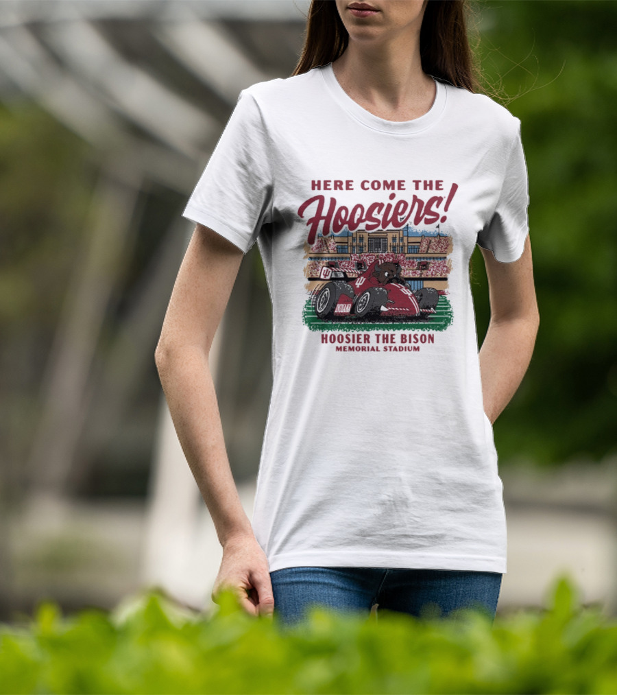 Here Come The Hoosiers Hoosier The Bison Memorial Stadium IndyCar Racing T-Shirt