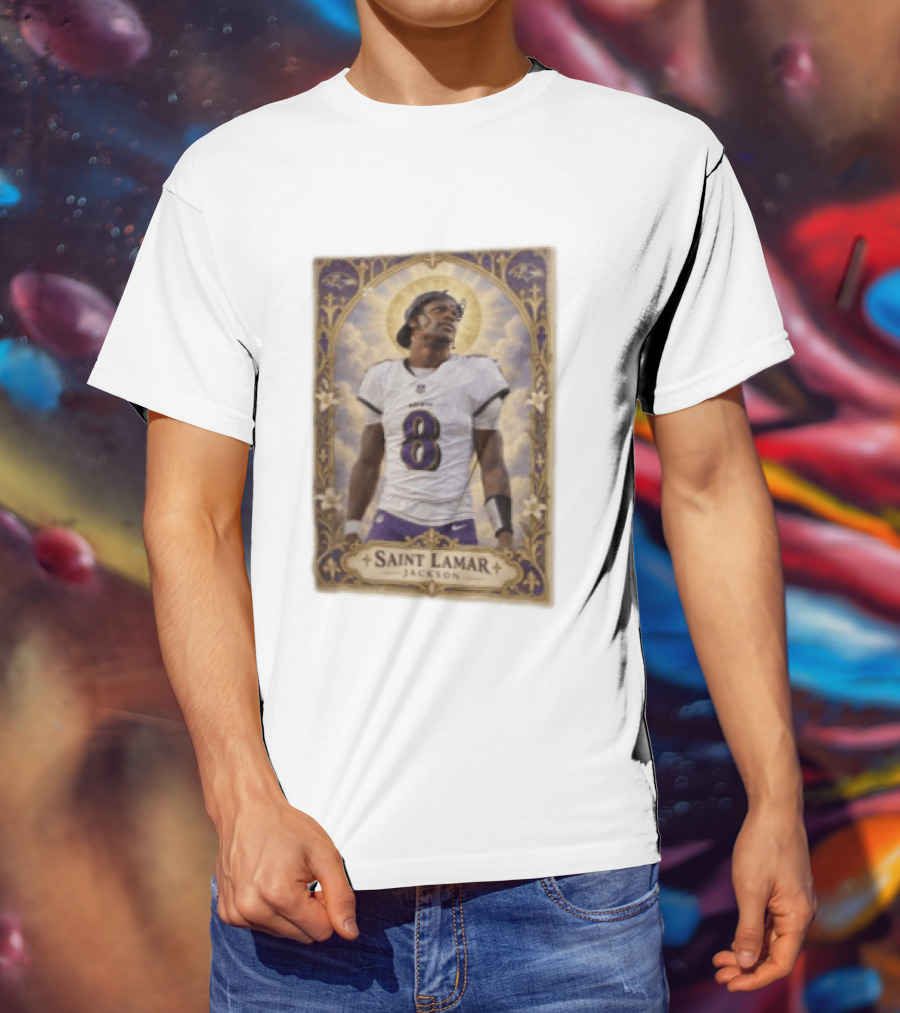 Saint Lamar Jackson Baltimore Ravens 8 Football Jersey Halo T-Shirt