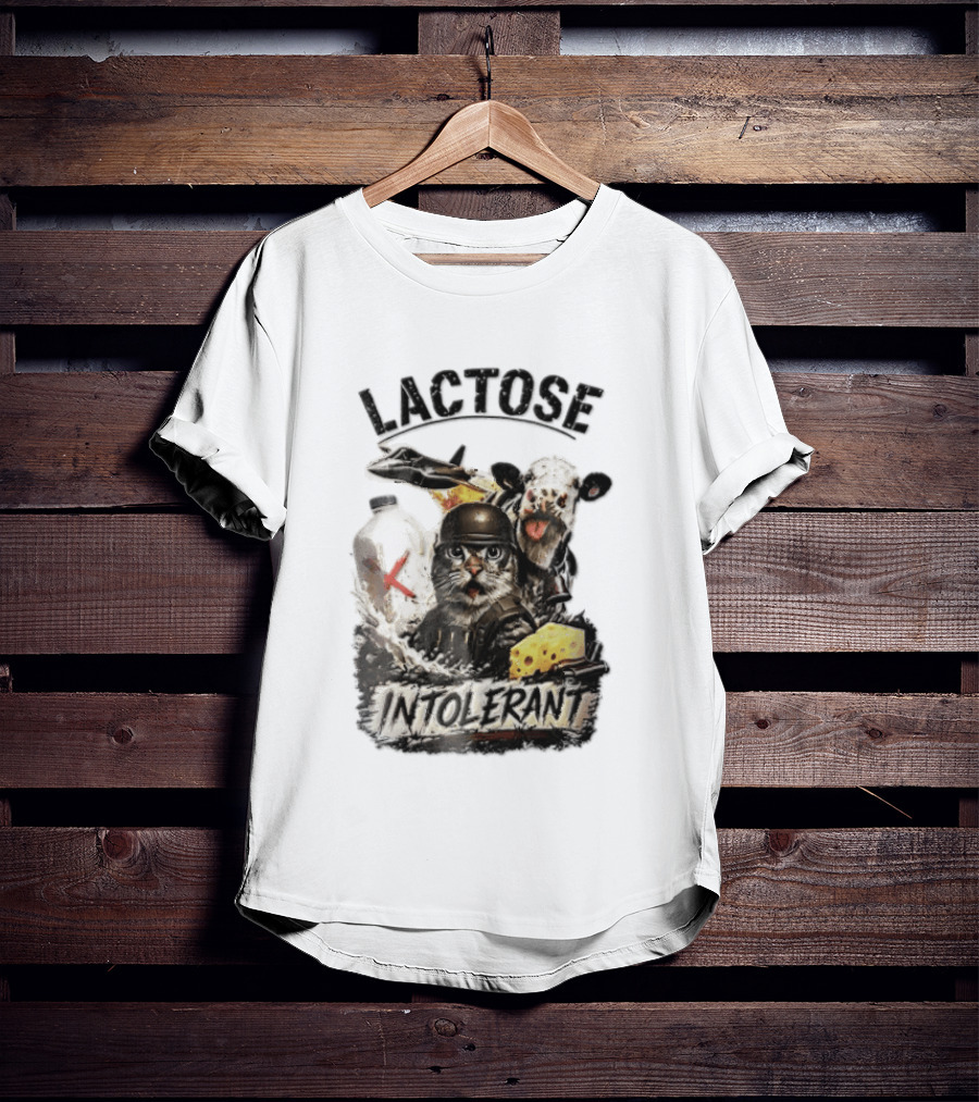 Lactose Intolerant Cat Soldier Cow Milk Cheese Jet T-Shirt
