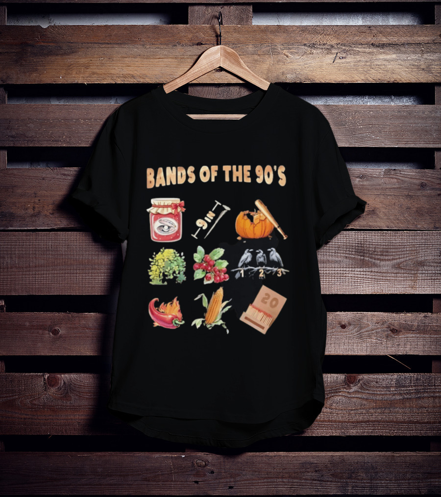Bands Of The 90's Jar Corn Crows Matches Pumpkin 9in Chili Peppers Bush Berries T-Shirt