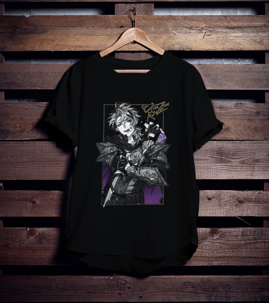 Gamer Supps Store Crimzon Ruze Medieval Warrior Character With Sword And Intricate Armor T-Shirt