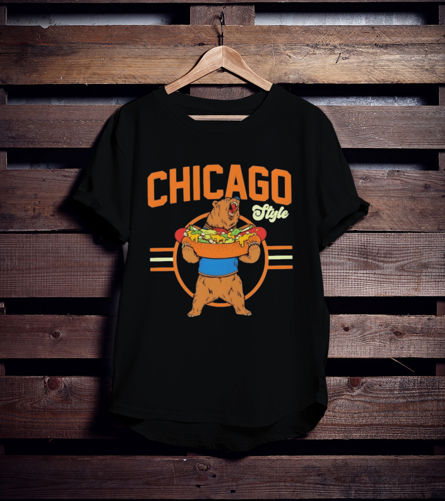 Chicago Style Bear With Giant Hot Dog T-Shirt