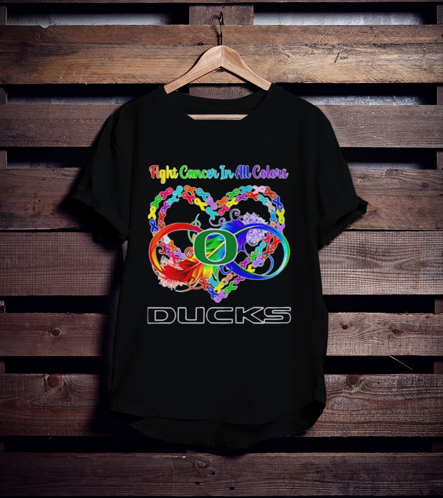 Oregon Ducks Fight Cancer In All Colors All Cancer Awareness Ribbon Heart T-Shirt