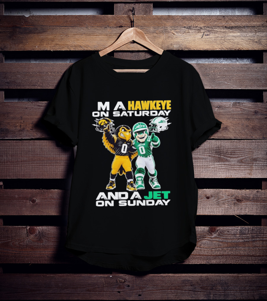 Hawkeye On Saturday Jets On Sunday Football Mascots T-Shirt
