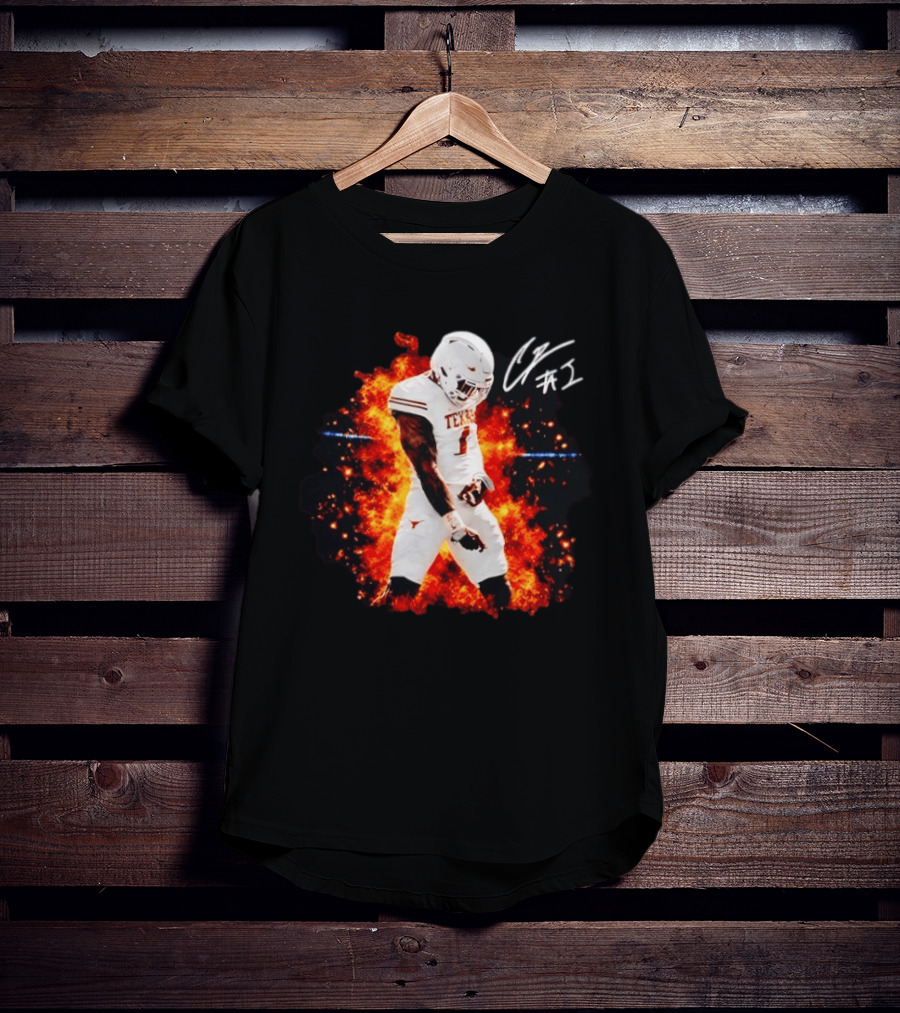 Colin Simmons Texas Longhorns Football Flames And Signature T-Shirt