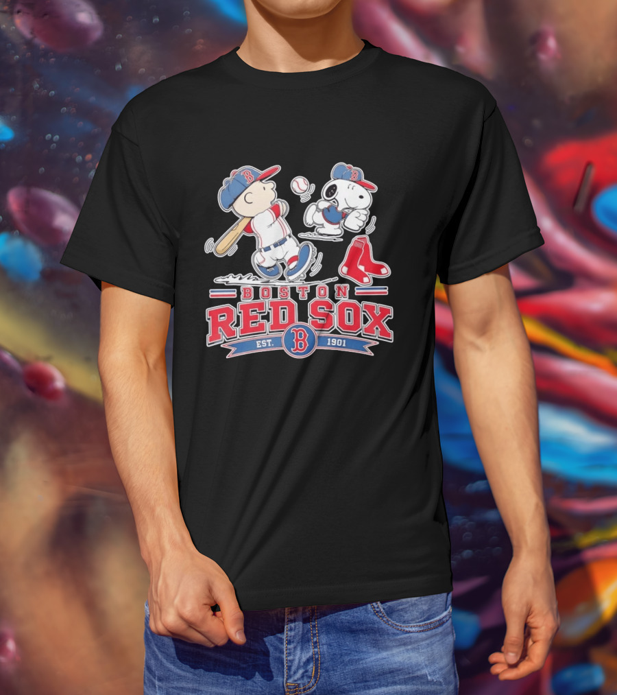 Charlie Brown And Snoopy Boston Red Sox Est 1901 Baseball Peanuts T-Shirt