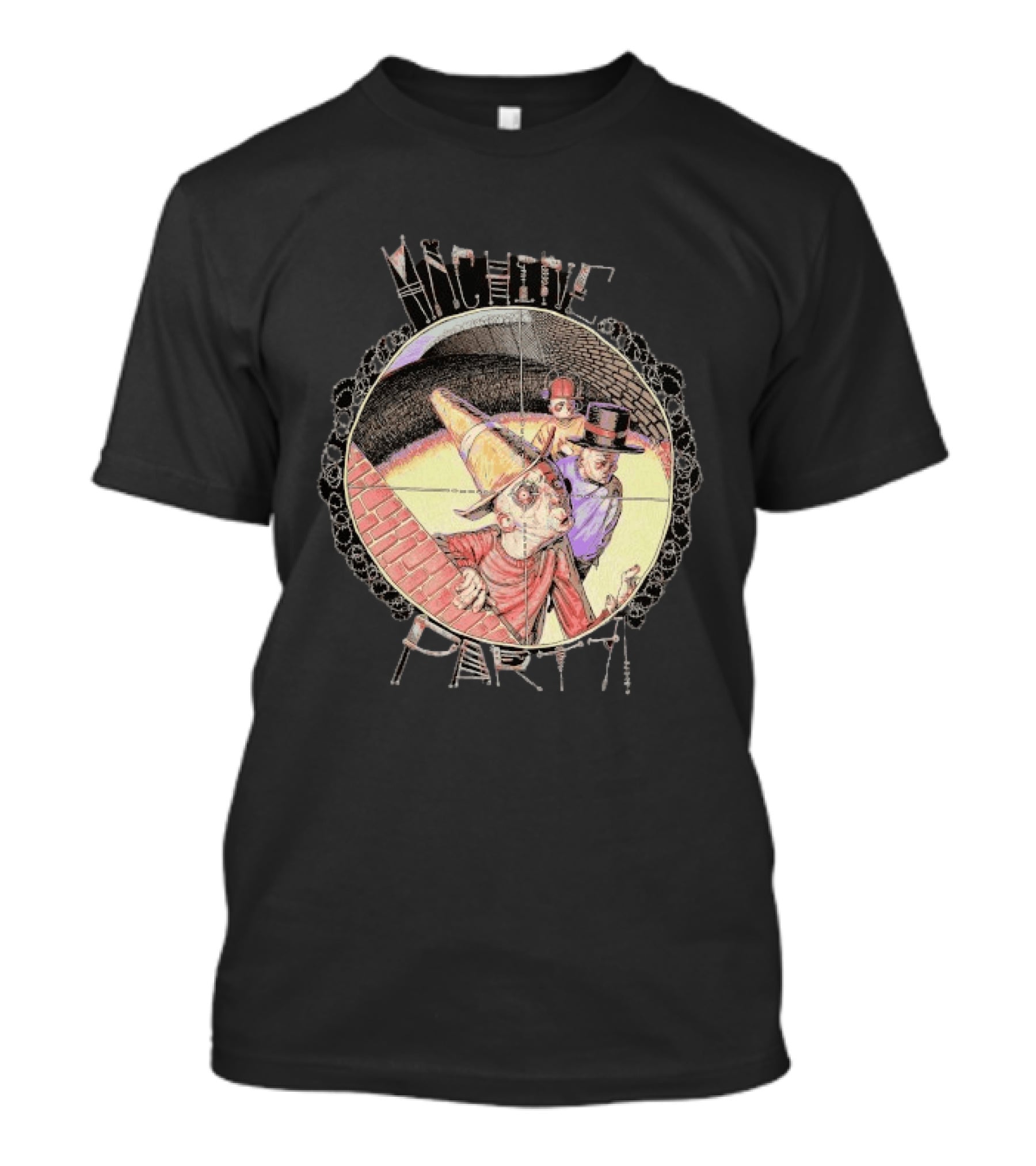 Machine Party Heads Up Comic Style Characters Retro Scene T-Shirt