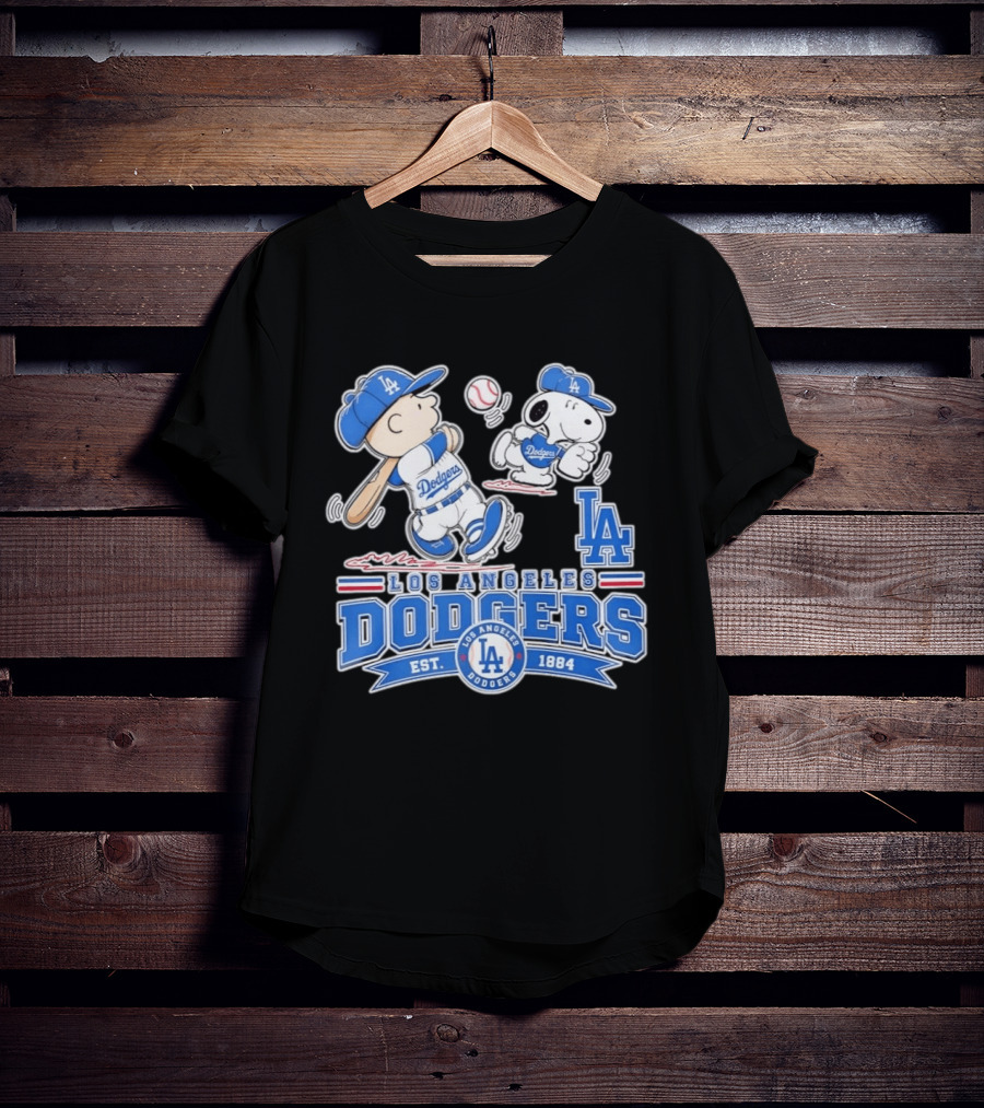 Peanuts Charlie Brown Snoopy Los Angeles Dodgers Baseball Est 1884 T-Shirt