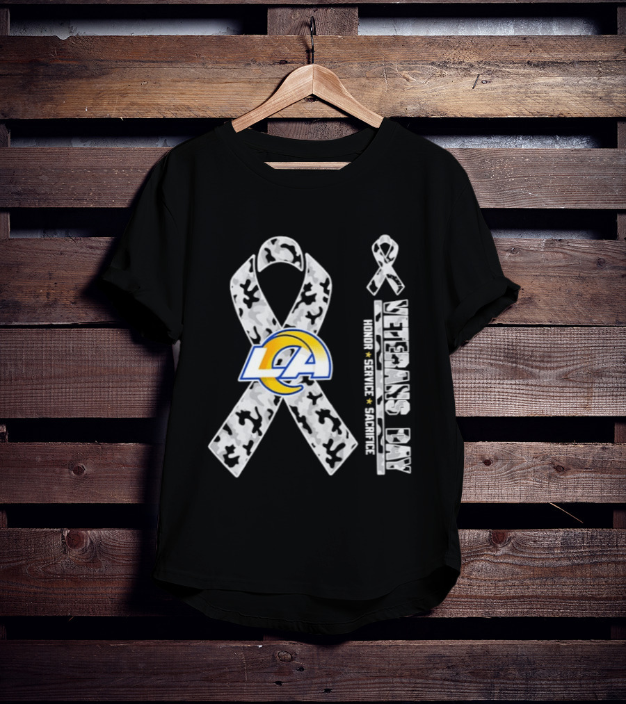 Los Angeles Rams Camouflage Ribbon Veterans Day 2026 Honor Service Sacrifice T-Shirt