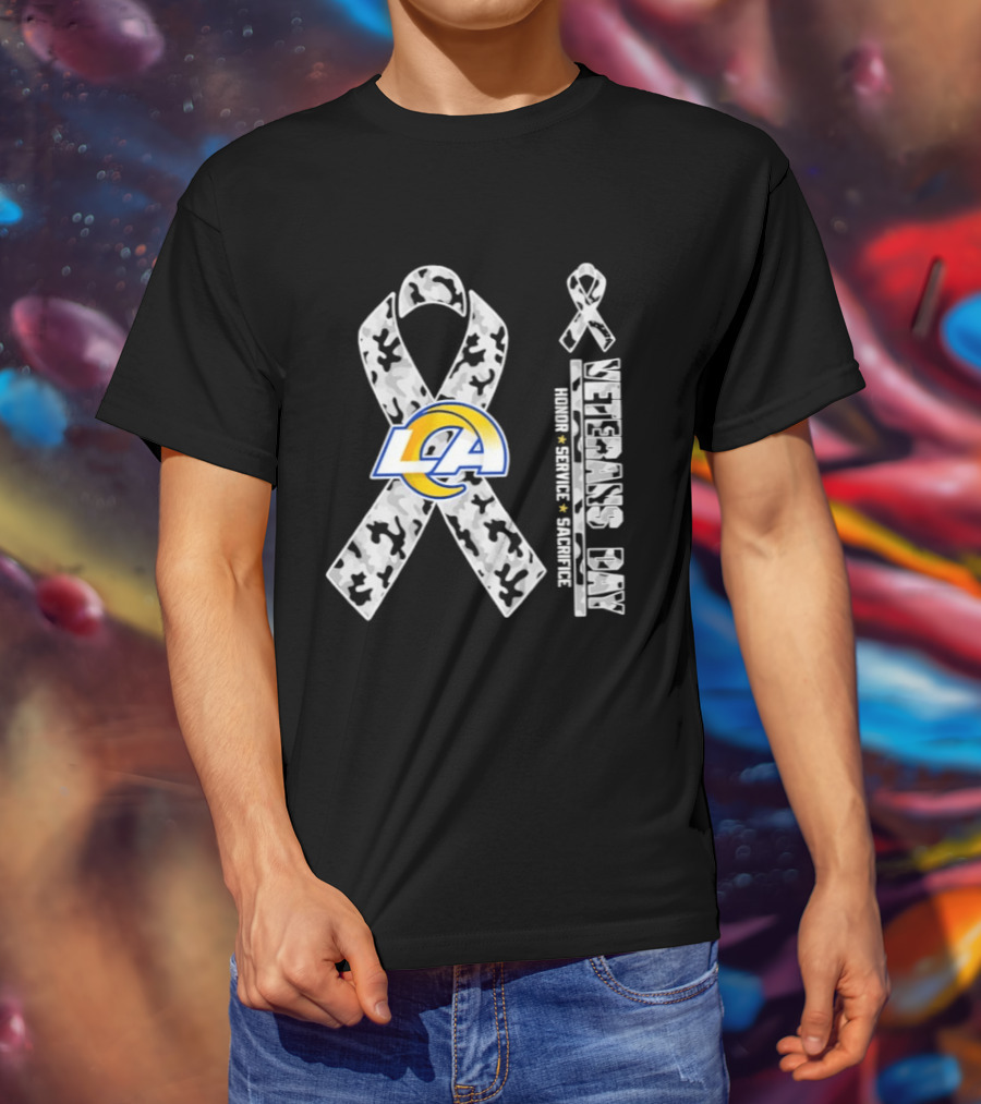 Los Angeles Rams Camouflage Ribbon Veterans Day 2026 Honor Service Sacrifice T-Shirt