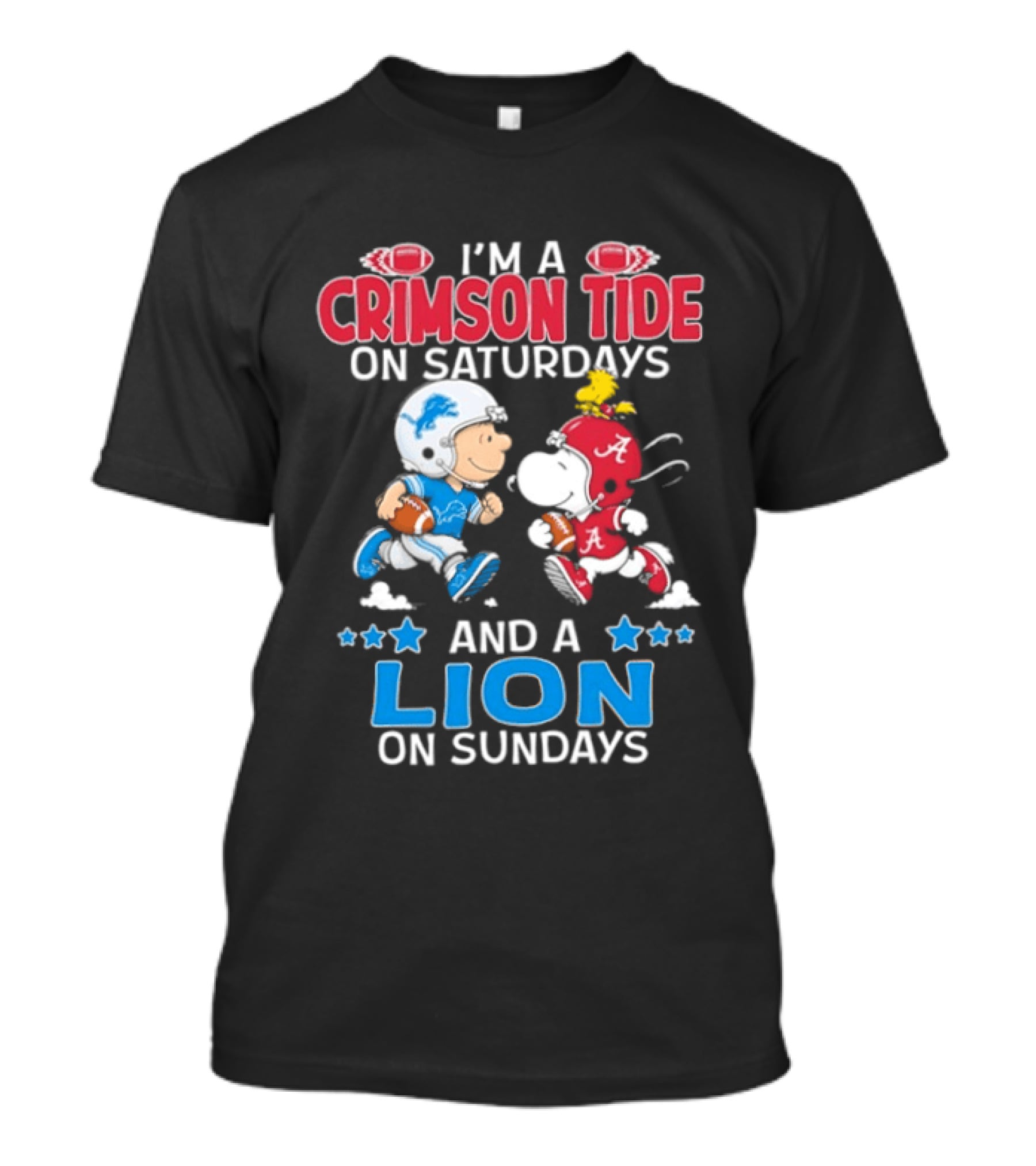 I'm A Crimson Tide On Saturdays And A Lion On Sundays Snoopy And Charlie Brown Football T-Shirt