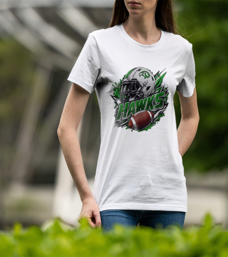 Hawks White Football Helmet Green Hawk Football Sports Fan Gear T-Shirt
