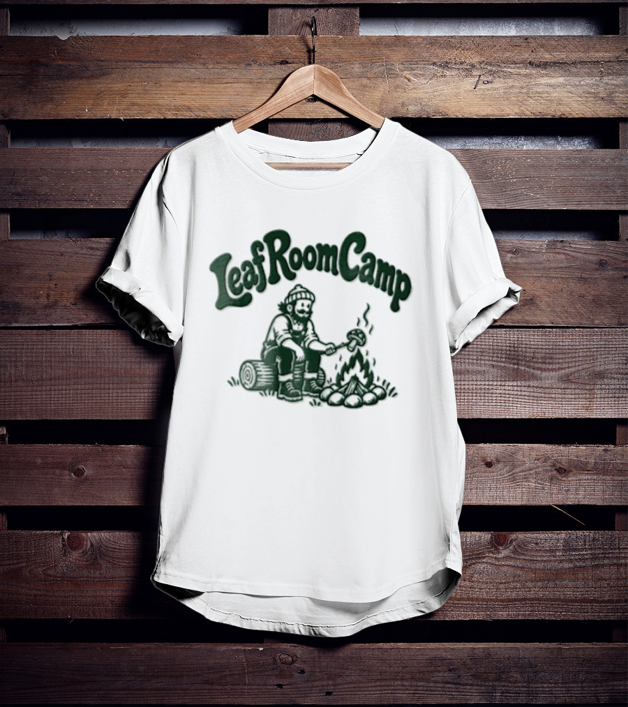 Leaf Room Camp Bearded Man Roasting Mushroom On Log T-Shirt