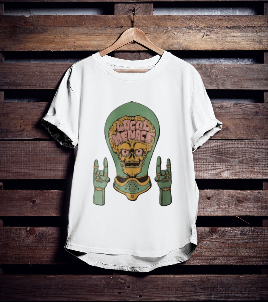 Local Menace Skull Exposed Brain Lightbulb Rock Hand Signs T-Shirt