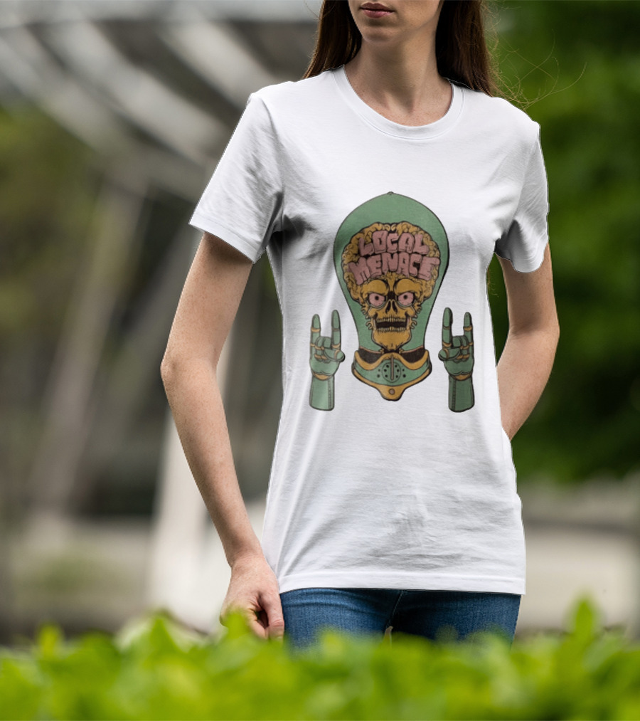 Local Menace Skull Exposed Brain Lightbulb Rock Hand Signs T-Shirt