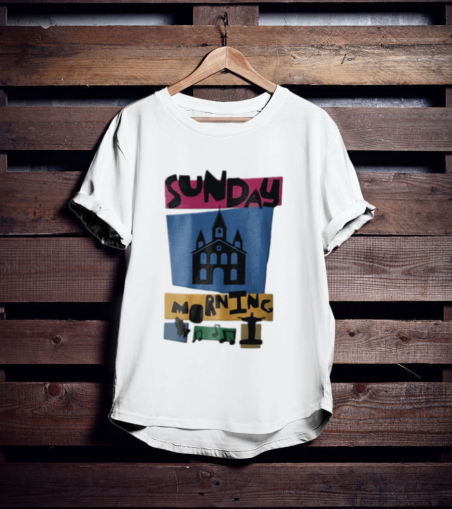 Sunday Morning Church Building Praying Hands Musical Notes Christ The Redeemer T-Shirt