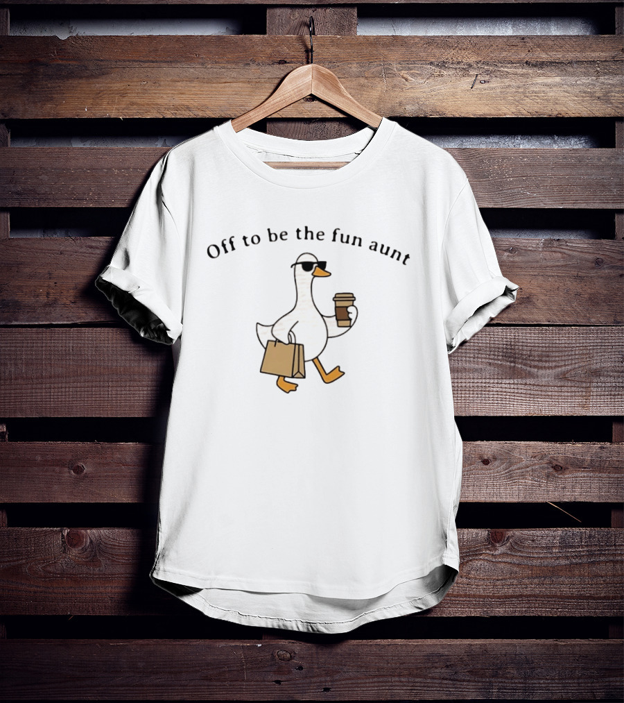 Off To Be The Fun Aunt Duck Coffee Shopping T-Shirt