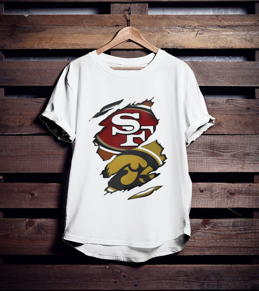 San Francisco 49ers SF Logo Iowa Hawkeyes Ripped Skin T-Shirt