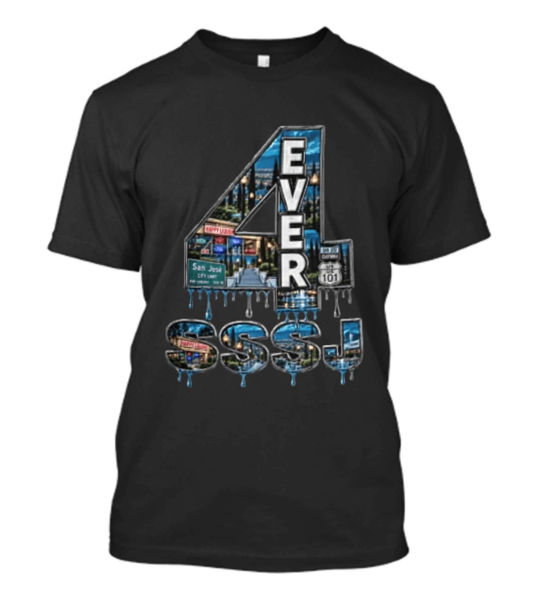 4 Ever San Jose City Limit Highway 101 SSSJ Metallic Dripping T-Shirt