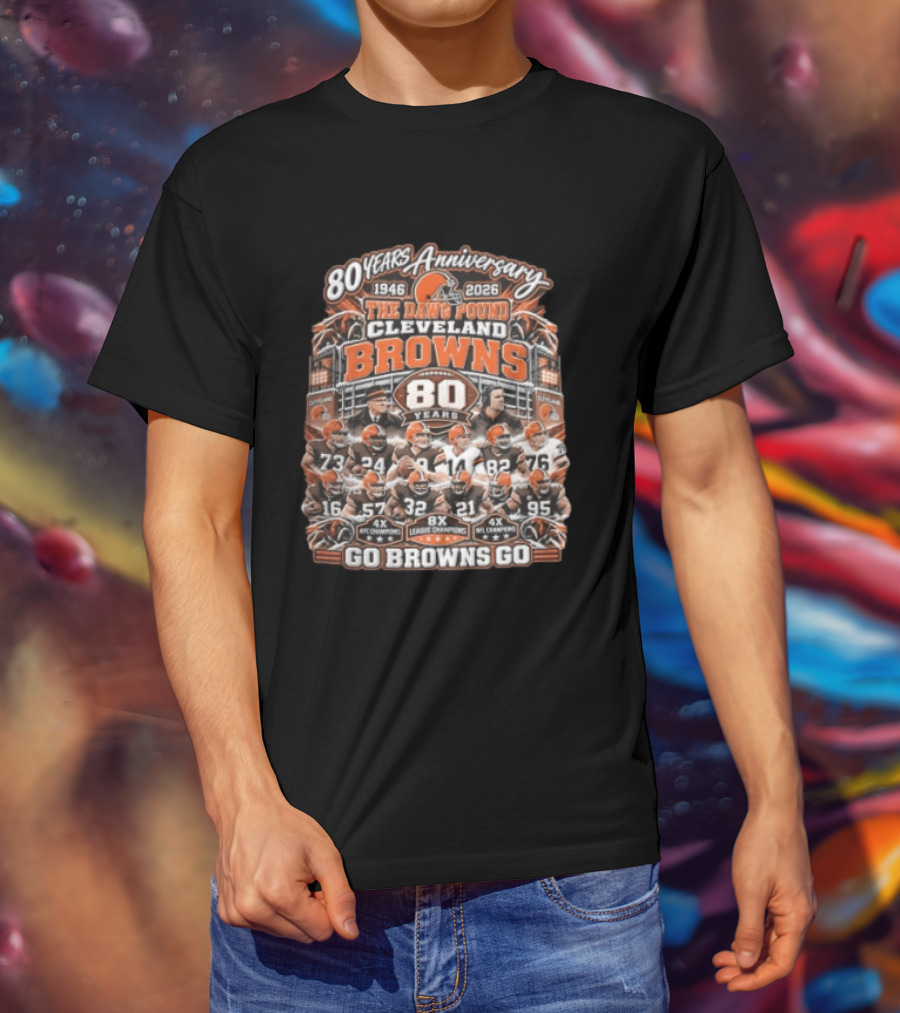 Cleveland Browns 80 Years Anniversary The Dawg Pound 1946 2026 Go Browns Go T-Shirt