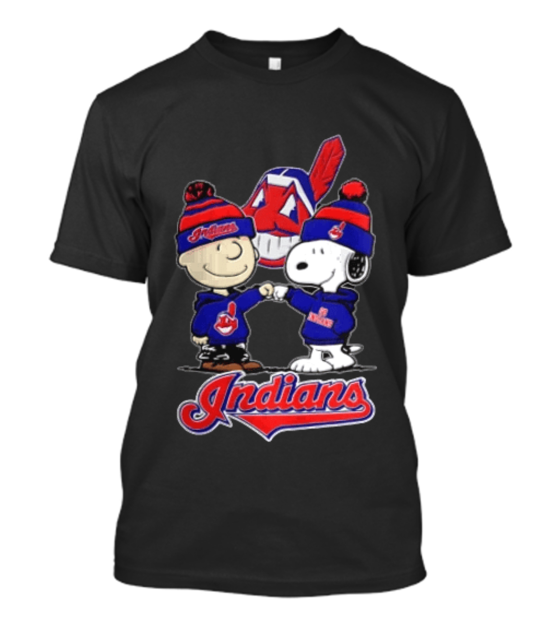 Cleveland Indians Charlie Brown Snoopy Fist Bumping Peanuts Fan Gear T-Shirt