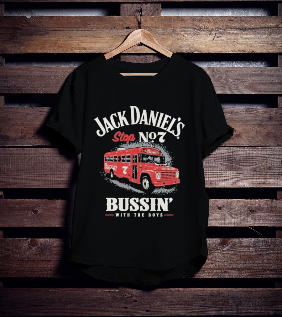 Jack Daniel's Stop No 7 Bussin With The Boys Red Bus T-Shirt