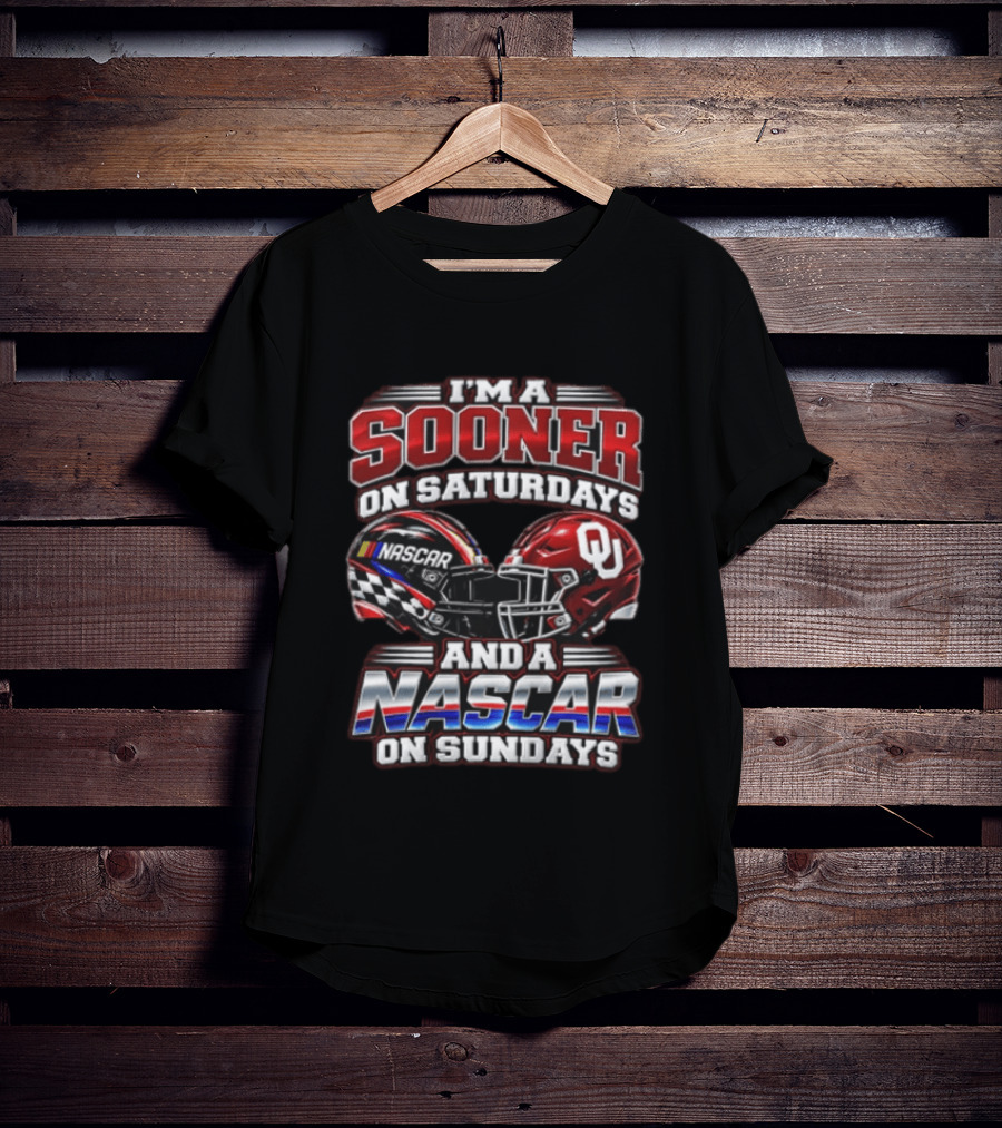 Oklahoma Sooners NASCAR Saturdays Sundays Helmet Racing Fan T-Shirt