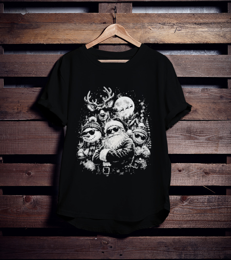 Santa Claus Reindeer Snowman Gingerbread Man Christmas Holidays Moon T-Shirt