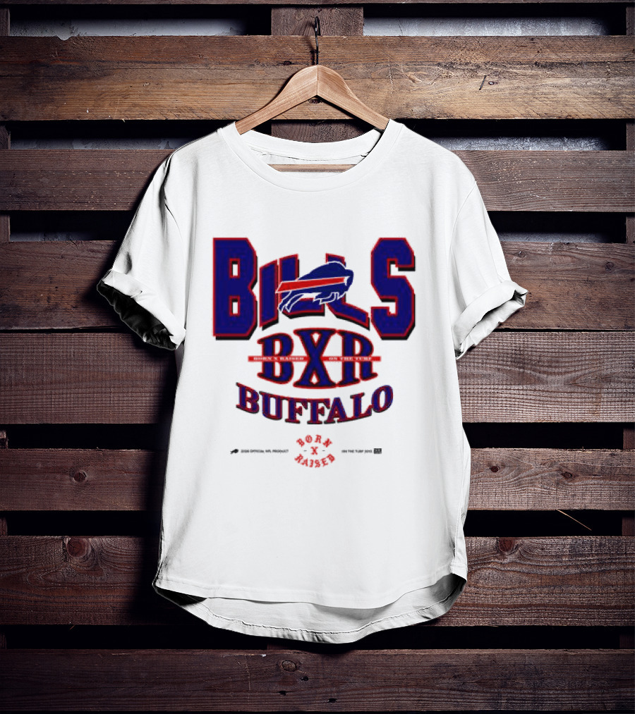 Born X Raised Buffalo Bills BXR Blockletter White T-Shirt