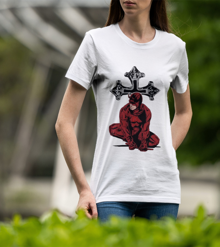 Daredevil Crouching Matt Murdock With Cross Marvel T-Shirt