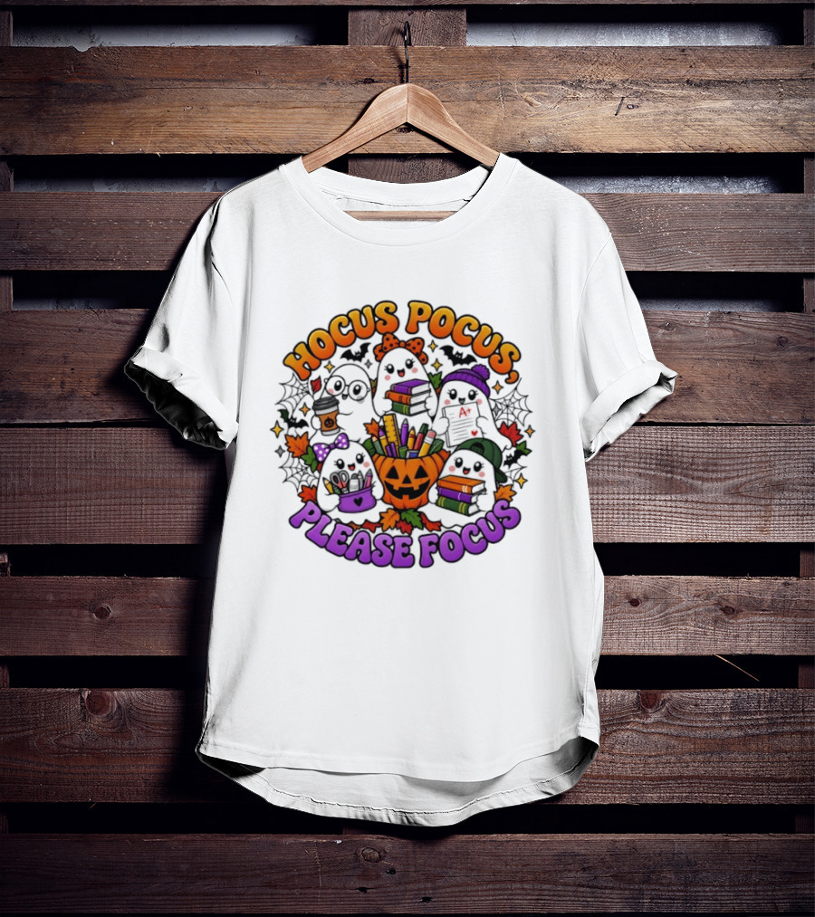 Hocus Pocus Please Focus Halloween Ghost Students T-Shirt